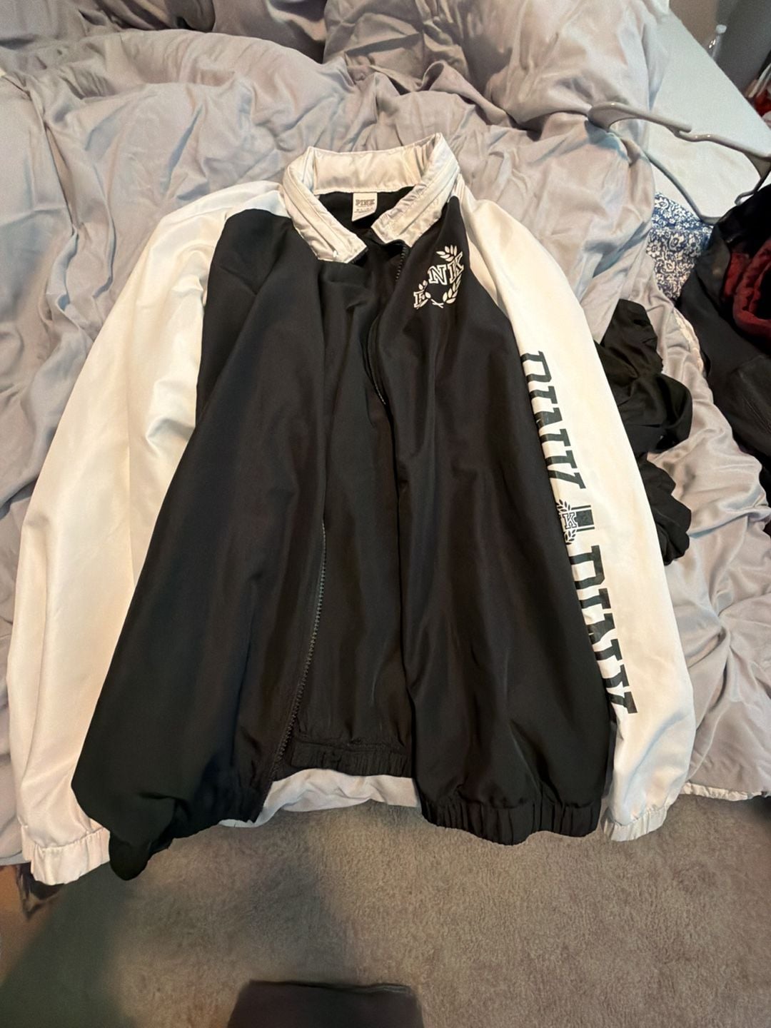 Victoria's Secret PINK Black and White Colorblock Full-Zip Windbreaker Jacket 1