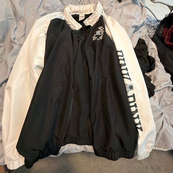 Victoria's Secret PINK Black and White Colorblock Full-Zip Windbreaker Jacket