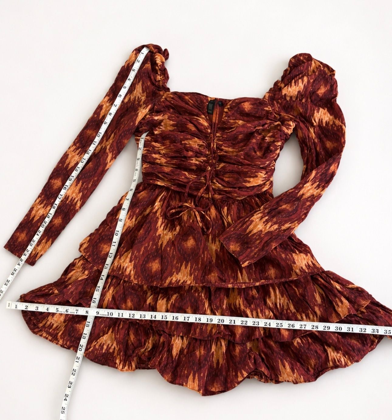 House of Harlow 1960 x REVOLVE Ikat Tiered Mini Dress Burgundy Gold M 5