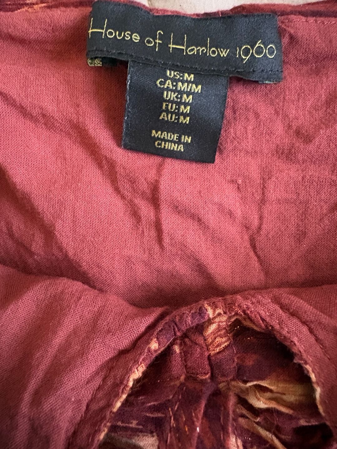 House of Harlow 1960 x REVOLVE Ikat Tiered Mini Dress Burgundy Gold M 7