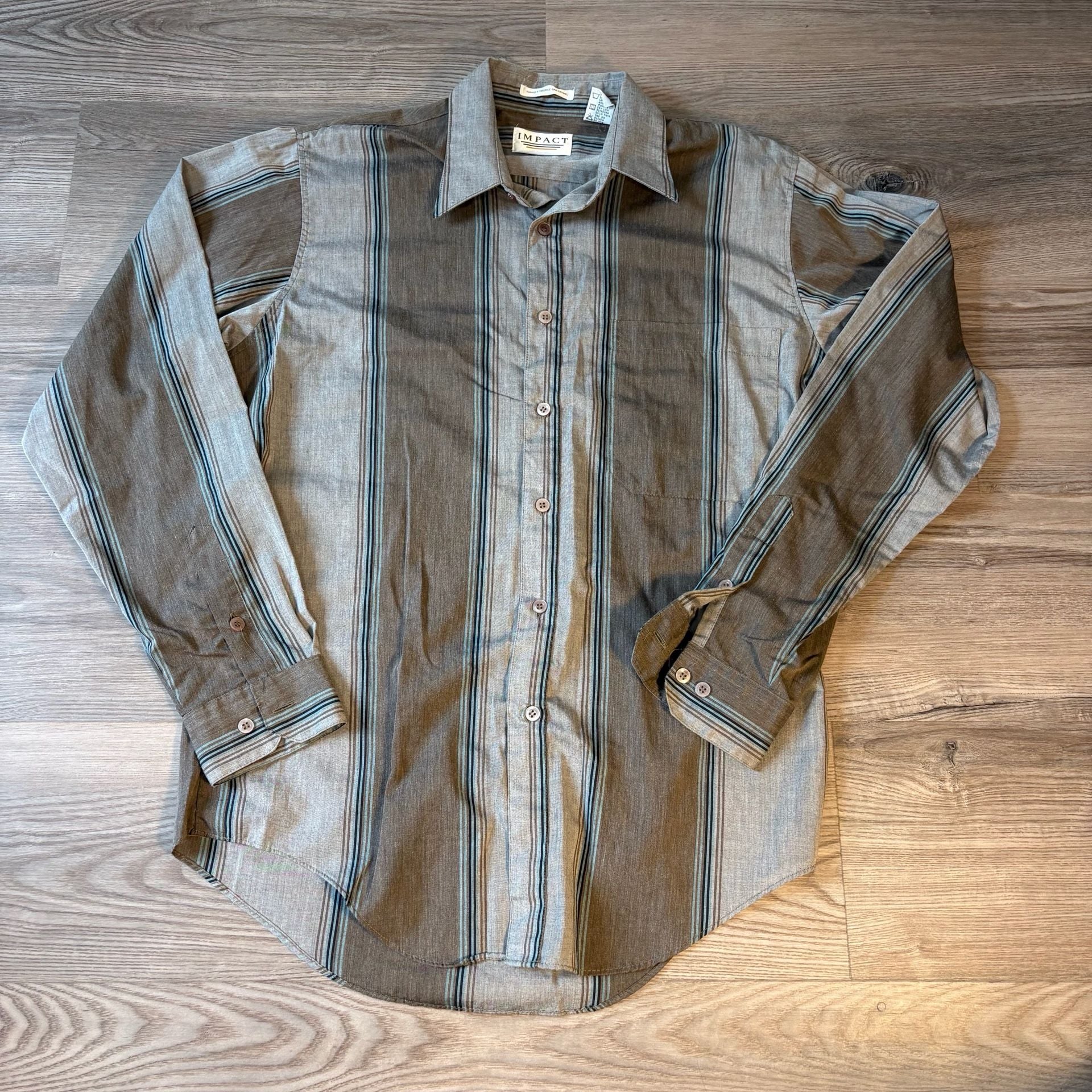Impact Men's Vintage Striped Long Sleeve Button-Down Shirt 2