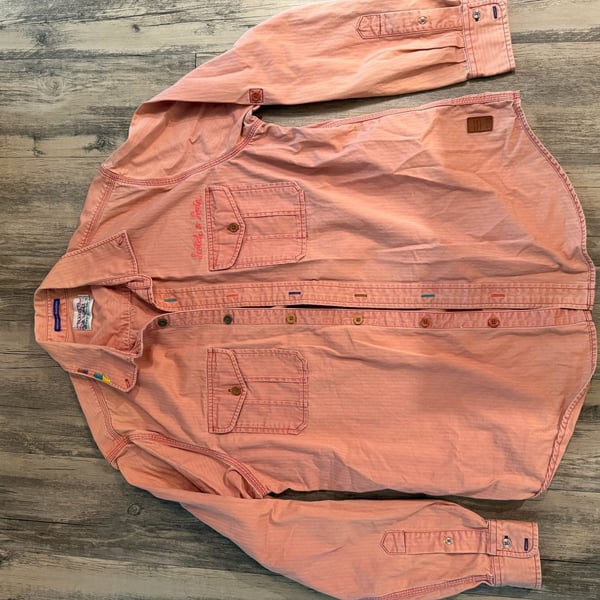 Scotch & Soda Amsterdam Adventure Salmon Pink Herringbone Long Sleeve Button-Down Shirt