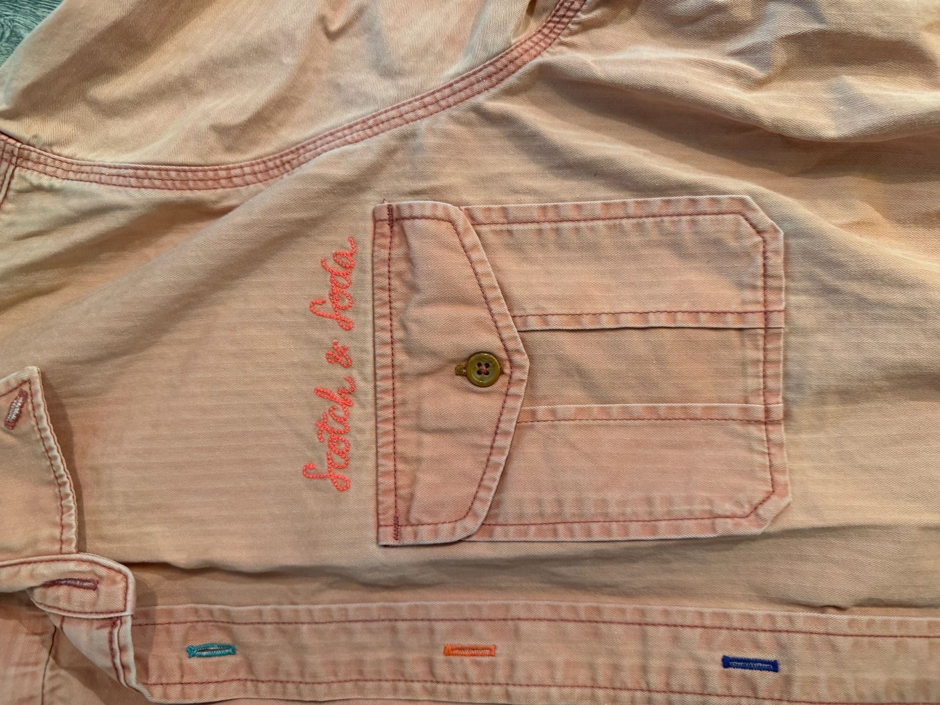 Scotch & Soda Amsterdam Adventure Salmon Pink Herringbone Long Sleeve Button-Down Shirt 4