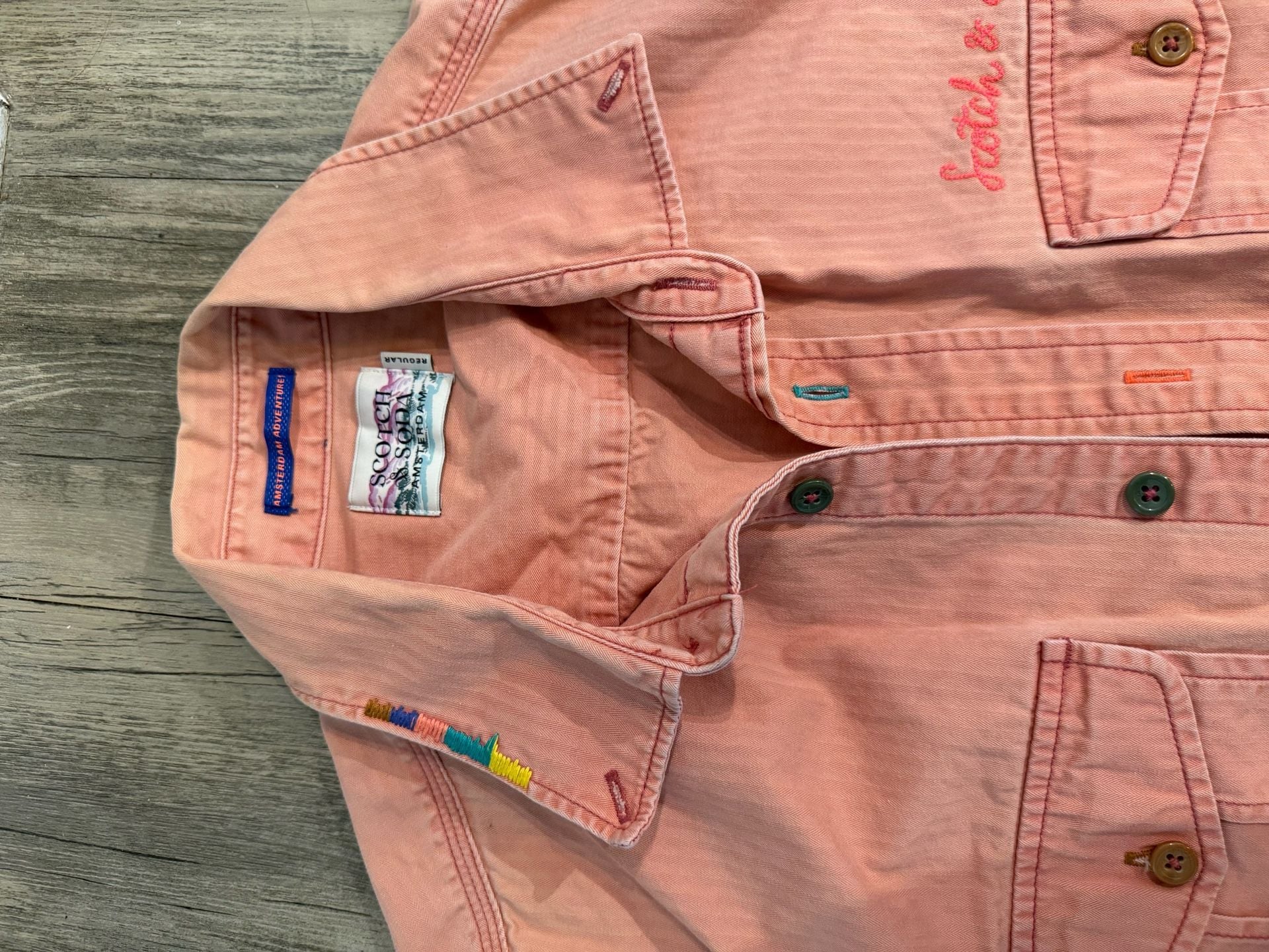 Scotch & Soda Amsterdam Adventure Salmon Pink Herringbone Long Sleeve Button-Down Shirt 5