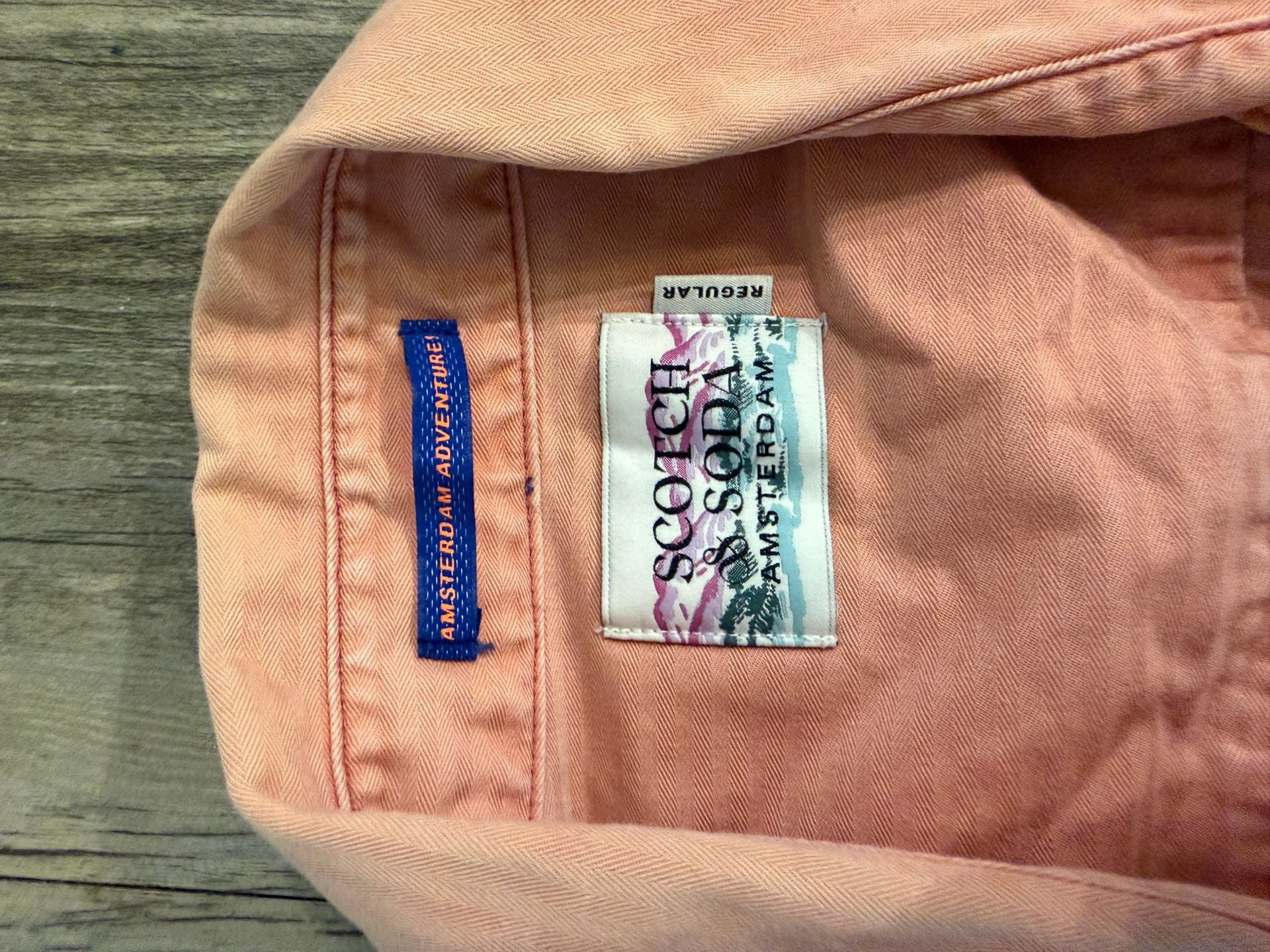 Scotch & Soda Amsterdam Adventure Salmon Pink Herringbone Long Sleeve Button-Down Shirt 6
