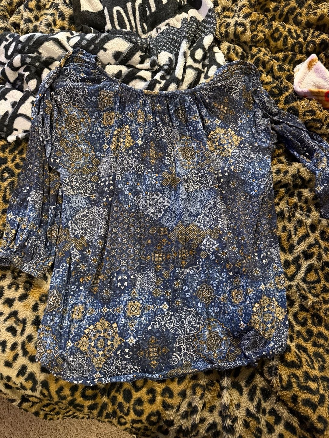 Michael Kors Women's Blue Paisley Print Long Sleeve Peasant Blouse 3