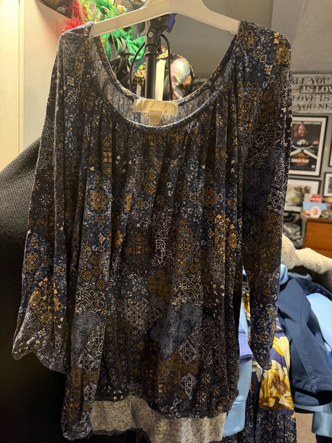 Michael Kors Women's Blue Paisley Print Long Sleeve Peasant Blouse 4