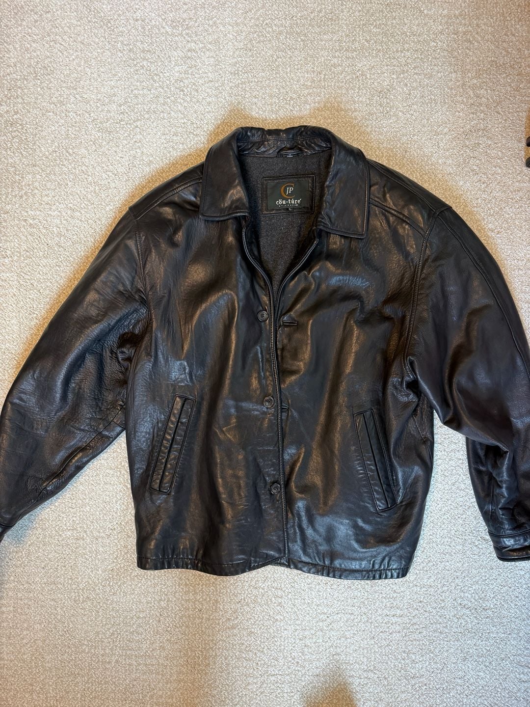JP Couture by J. Park Vintage Black Genuine Leather Button-Up Jacket 2