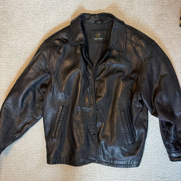 JP Couture by J. Park Vintage Black Genuine Leather Button-Up Jacket