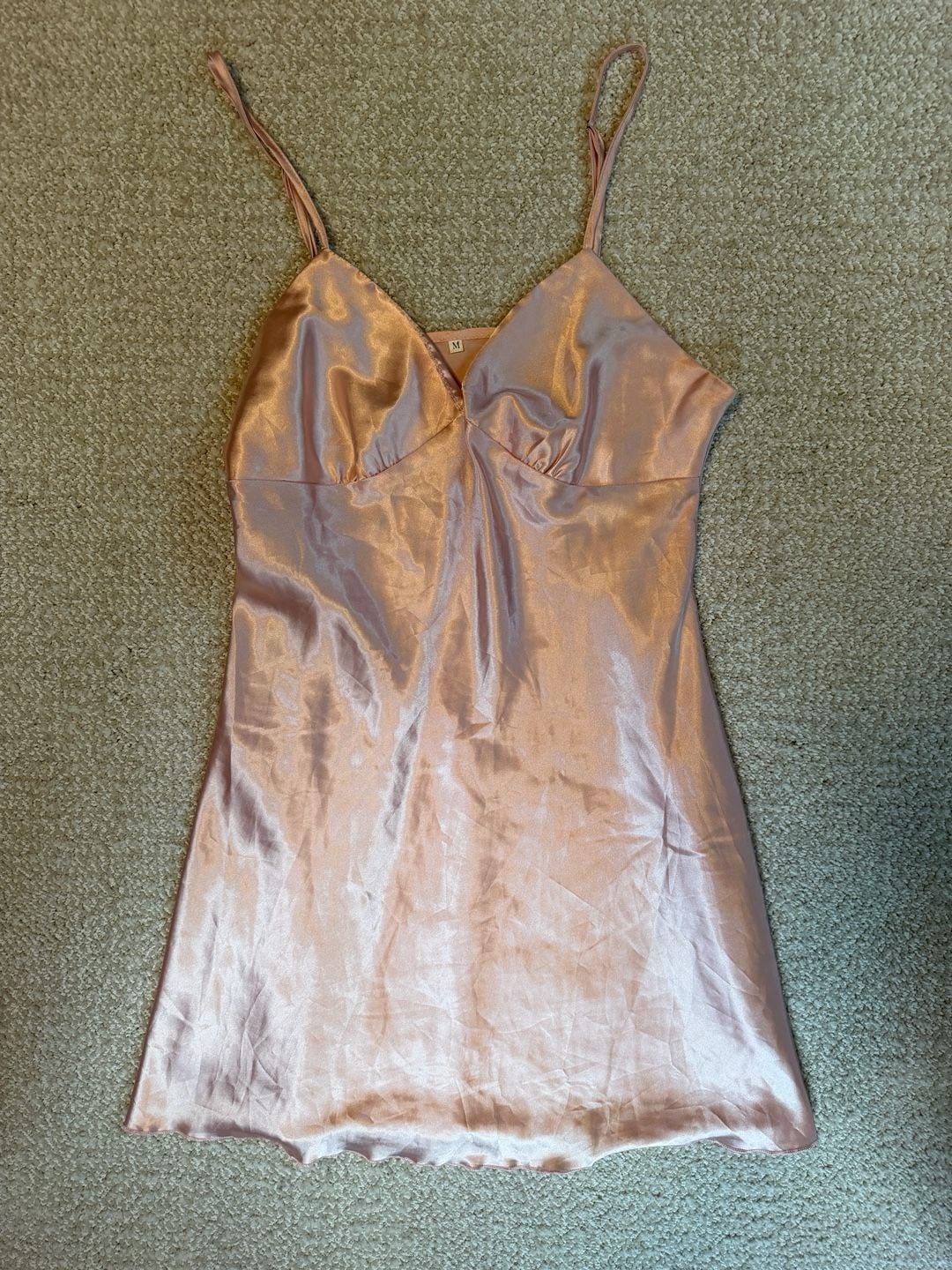 Pink Satin V-Neck Slip Nightdress Lingerie 1