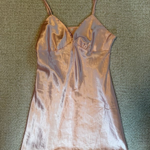 Pink Satin V-Neck Slip Nightdress Lingerie