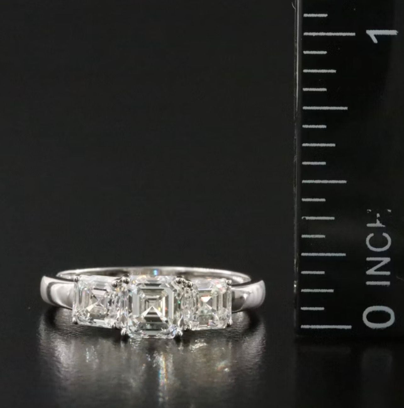 Platinum GIA 2CTW certified asscher emerald cut three stone diamond ring Natural 3