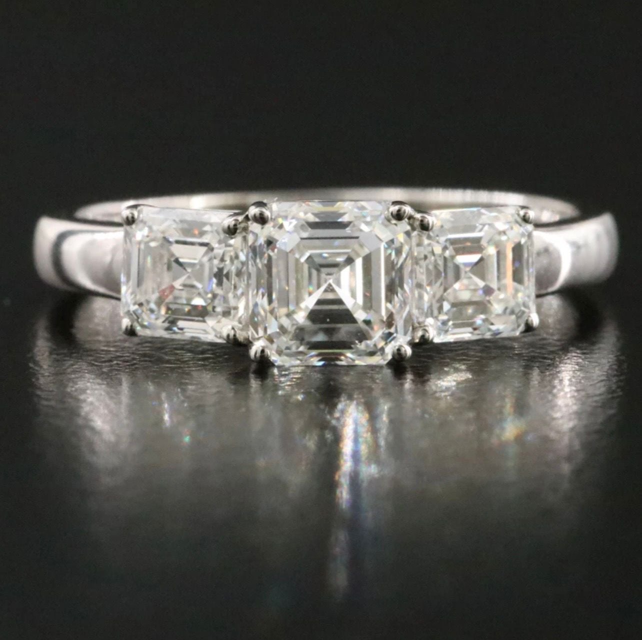 Platinum GIA 2CTW certified asscher emerald cut three stone diamond ring Natural 2