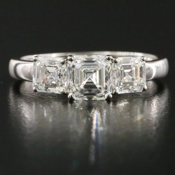 Platinum GIA 2CTW certified asscher emerald cut three stone diamond ring Natural