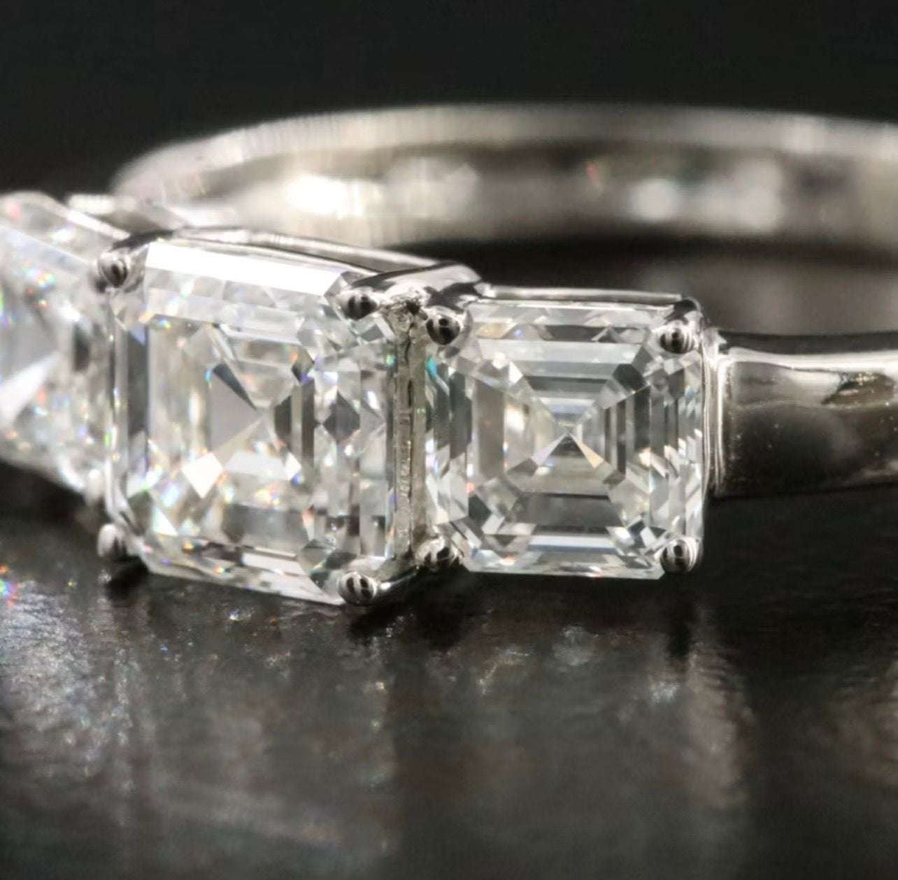 Platinum GIA 2CTW certified asscher emerald cut three stone diamond ring Natural 5
