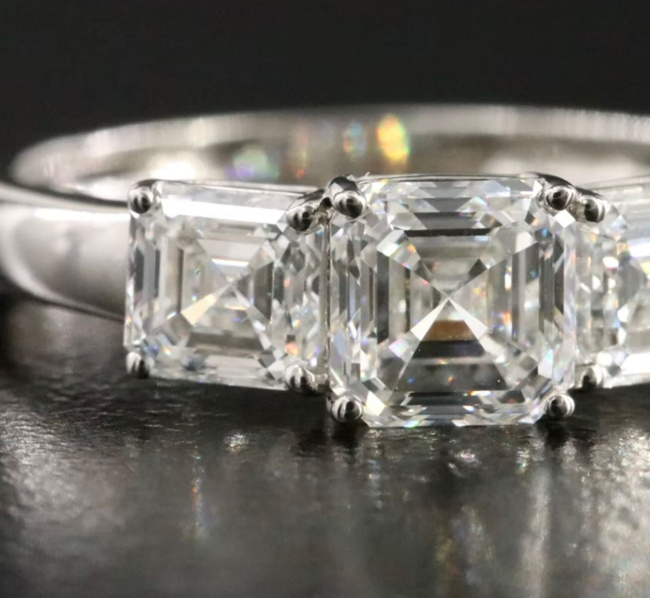 Platinum GIA 2CTW certified asscher emerald cut three stone diamond ring Natural 6