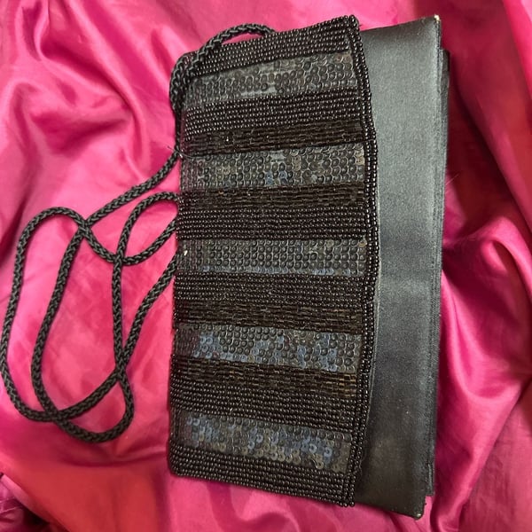 Vintage La Regale Black Beaded Evening Bag Crossbody Purse