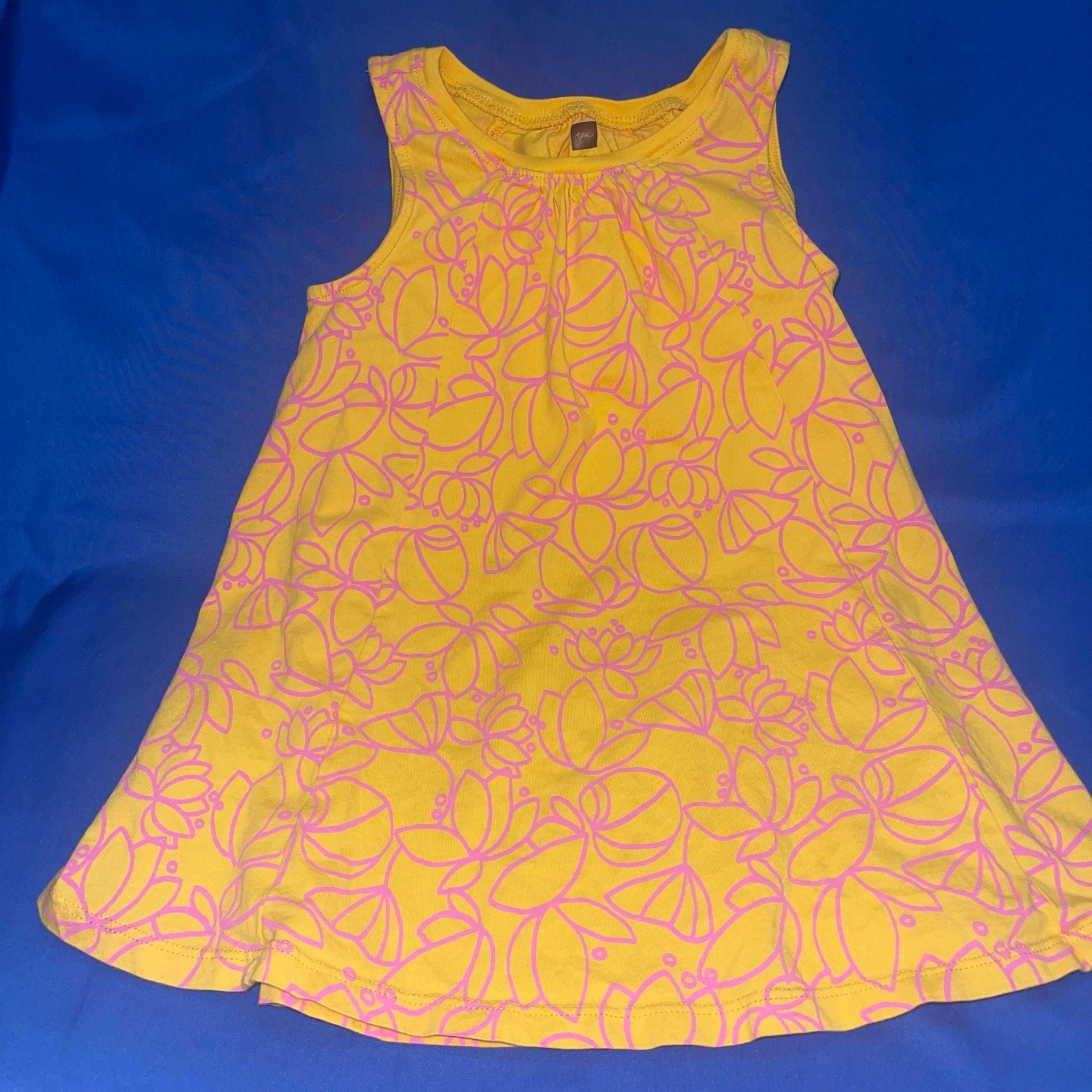 Sz 3 Tea Collection Girl's Yellow Pink Floral Print Cotton Sleeveless Tank Dress 2