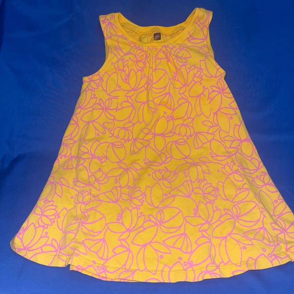 Sz 3 Tea Collection Girl's Yellow Pink Floral Print Cotton Sleeveless Tank Dress