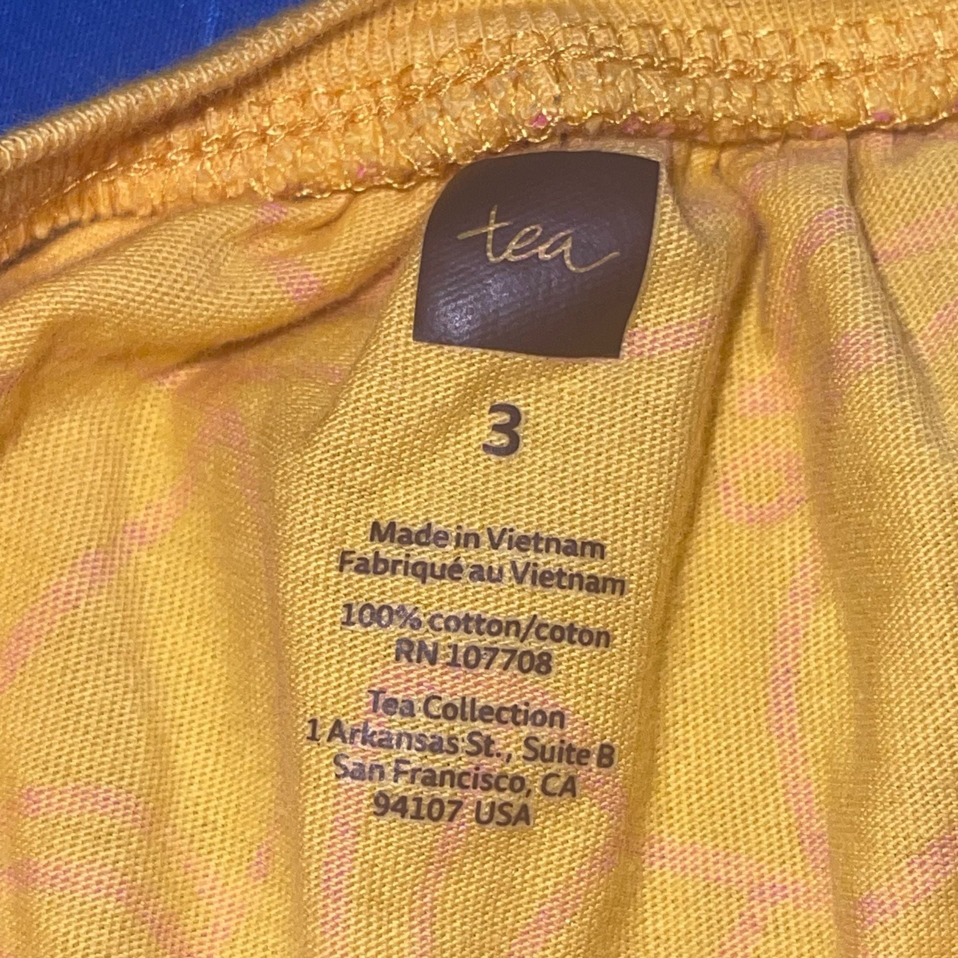 Sz 3 Tea Collection Girl's Yellow Pink Floral Print Cotton Sleeveless Tank Dress 3