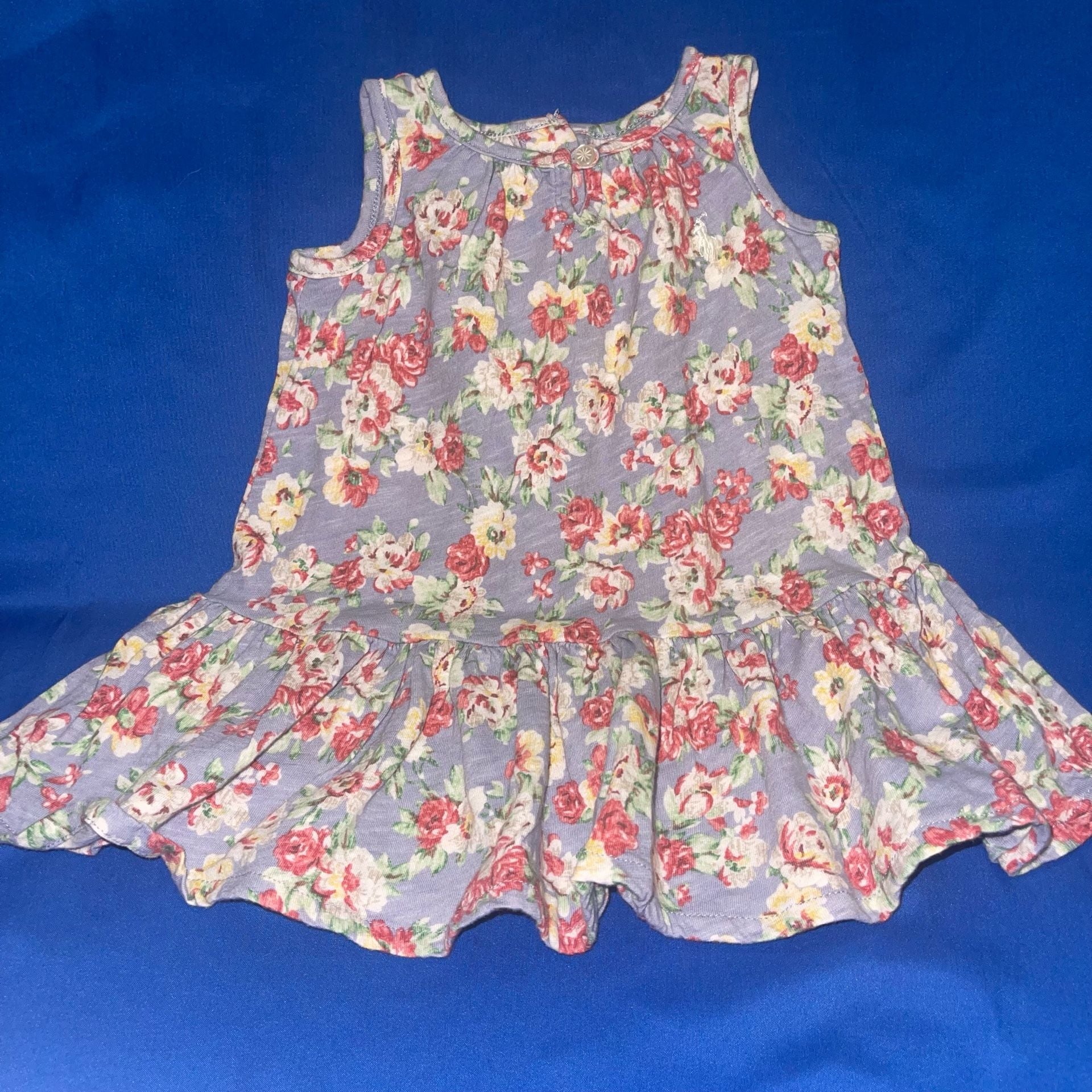 Sz 6M Ralph Lauren Baby Girls Floral Cotton Jersey Ruffle Hem Dress with matching Bloomers 2