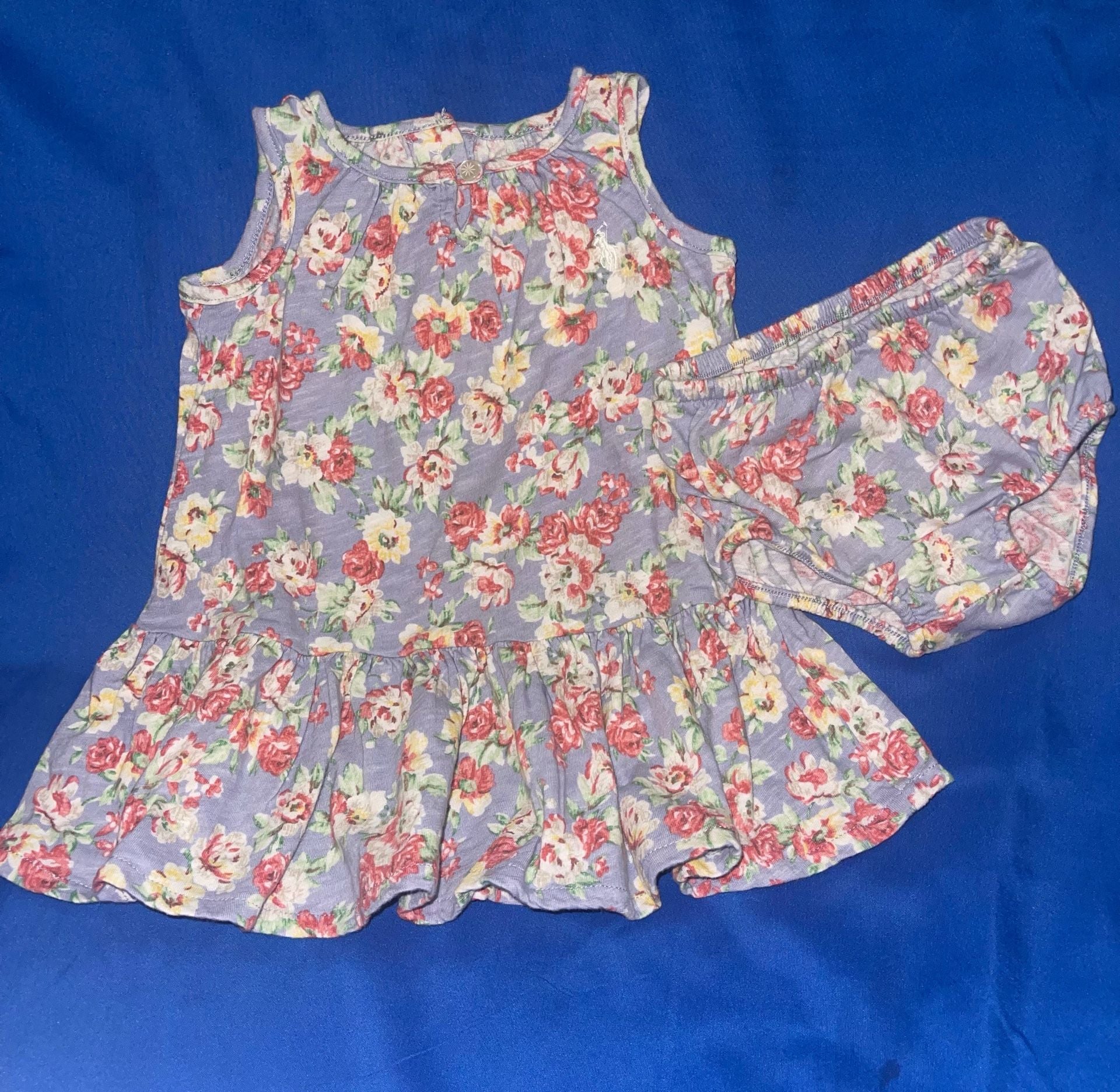 Sz 6M Ralph Lauren Baby Girls Floral Cotton Jersey Ruffle Hem Dress with matching Bloomers 1