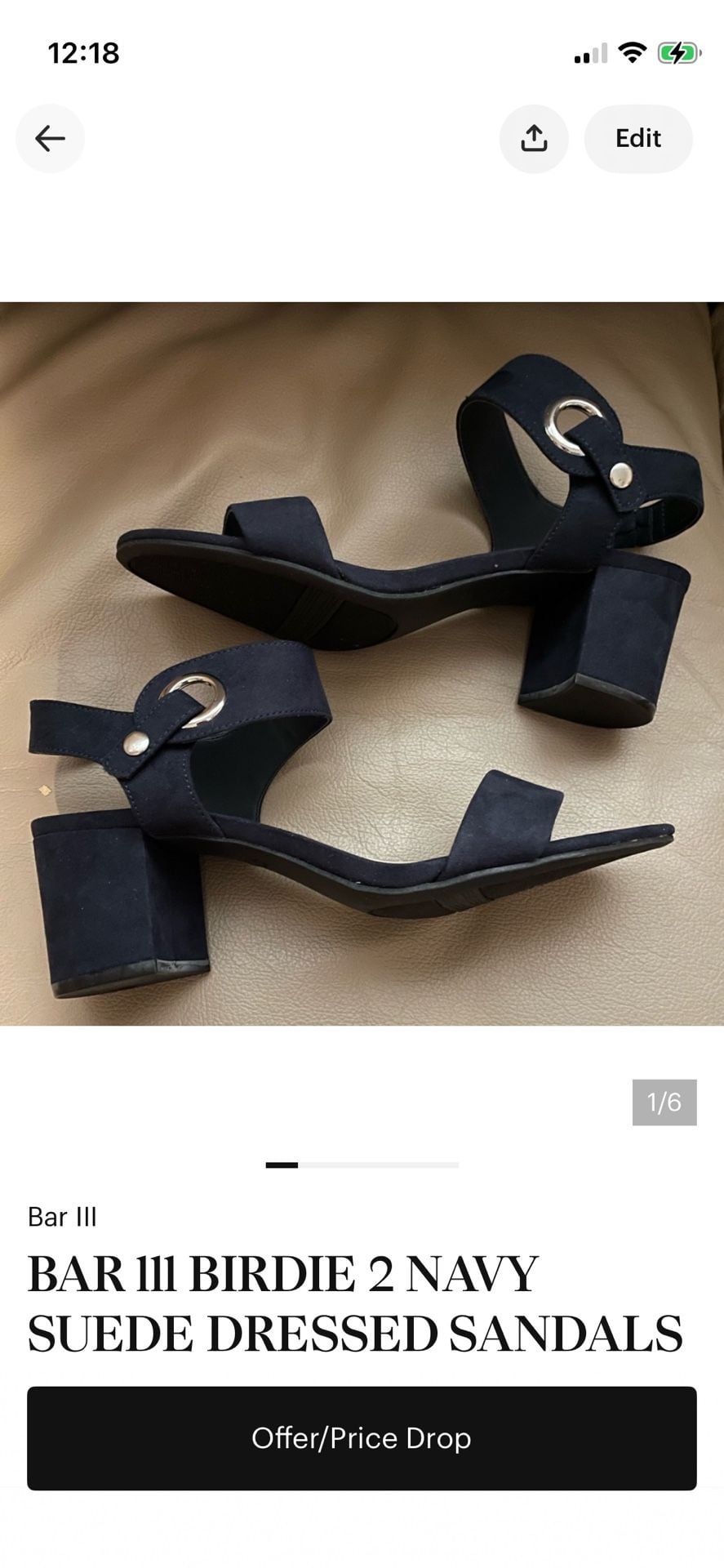 Bar III Birdie 2 Navy Blue Faux Suede Block Heel Ankle Strap Sandals 1