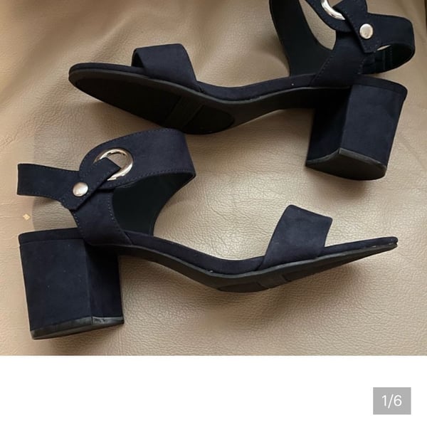 Bar III Birdie 2 Navy Blue Faux Suede Block Heel Ankle Strap Sandals