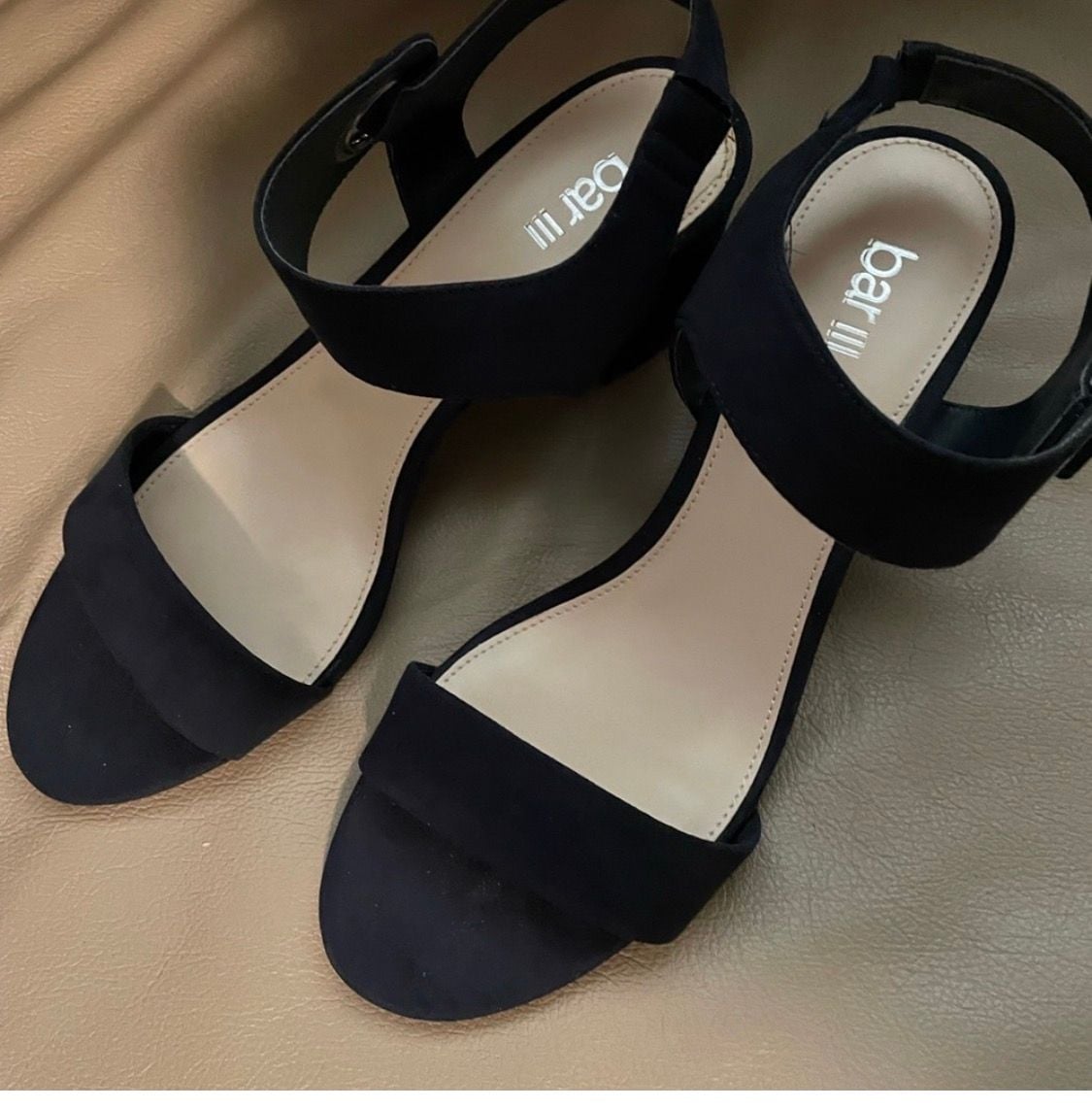 Bar III Birdie 2 Navy Blue Faux Suede Block Heel Ankle Strap Sandals 2