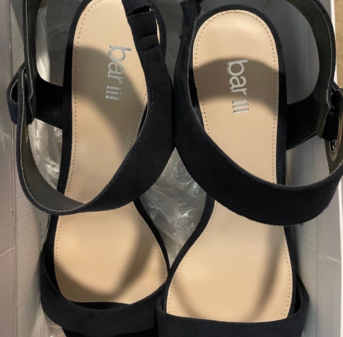 Bar III Birdie 2 Navy Blue Faux Suede Block Heel Ankle Strap Sandals 3