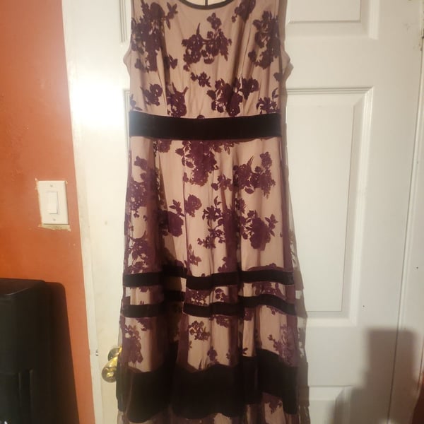 Dress the Population Audrey Sleeveless Floral Lace Midi Dress in Burgundy/Nude