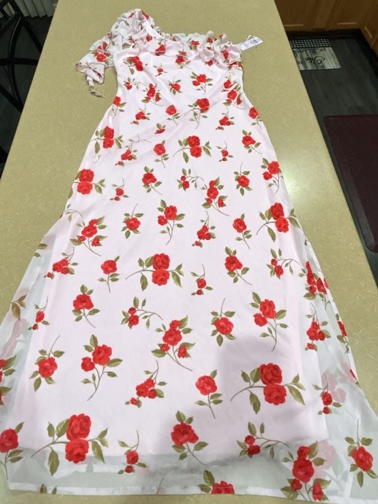 Wild Fable Women's One-Shoulder Ruffle Maxi Dress in Pink Floral Print 2