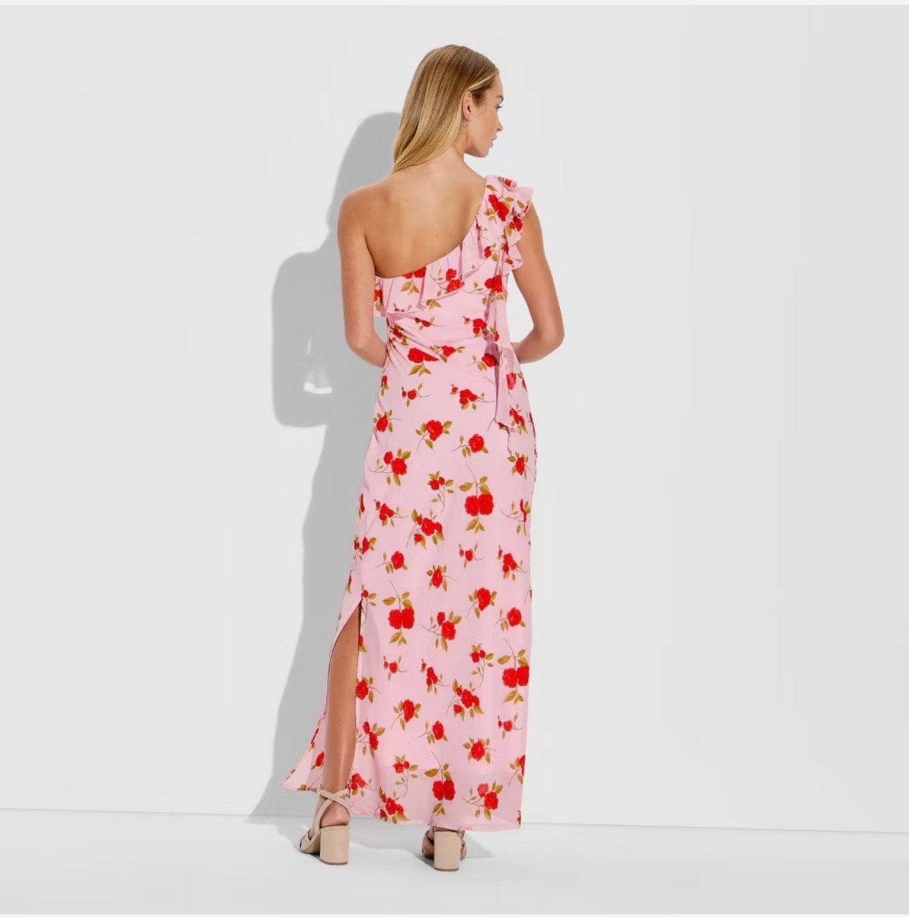 Wild Fable Women's One-Shoulder Ruffle Maxi Dress in Pink Floral Print 8