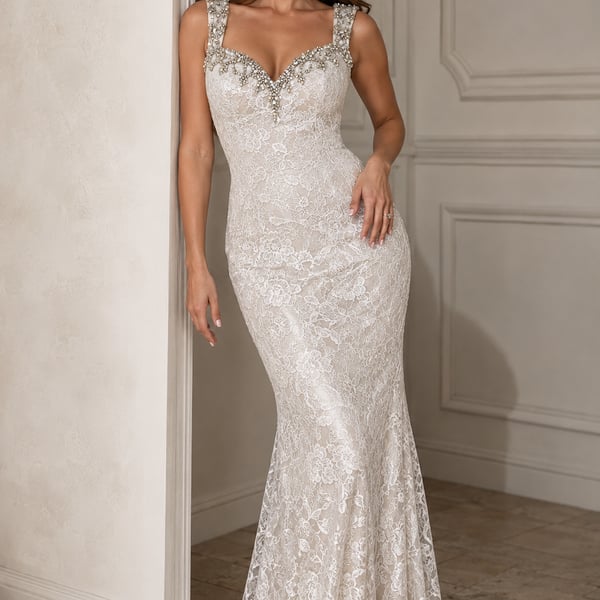 La Femme 20121 Magnificently Embellished Lace Sweetheart Sheath Gown