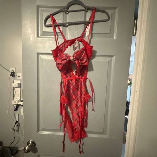 Victoria's Secret Very Sexy Plaid Teddy with Rhinestone Bow