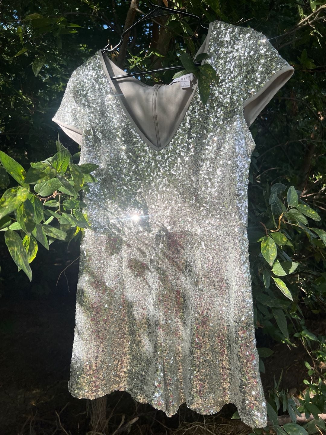 HYFVE Women's Short Sleeve Silver Sequin Romper 2