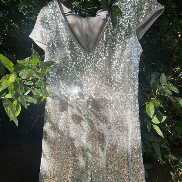 HYFVE Women's Short Sleeve Silver Sequin Romper