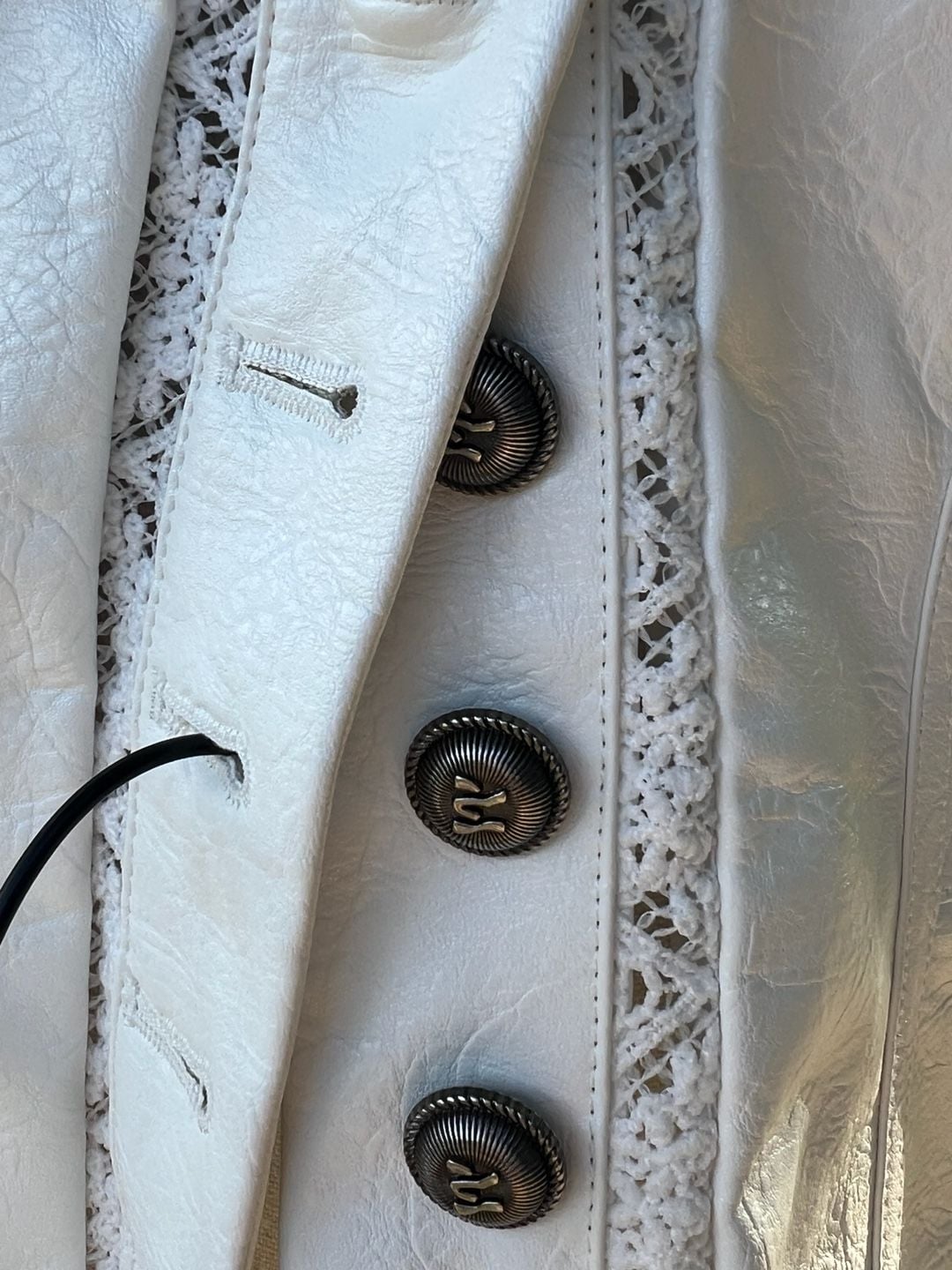 Fukrio Women's Faux Leather vest with Crochet Lace Trim and Silver-Tone Buttons 4