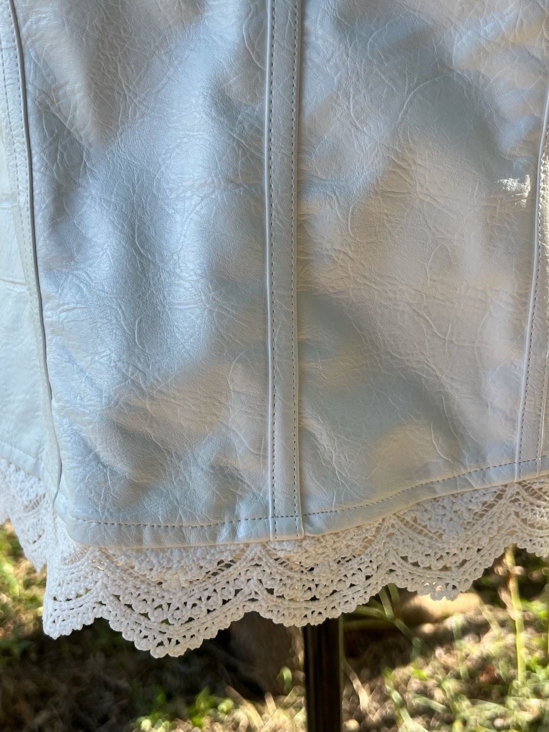 Fukrio Women's Faux Leather vest with Crochet Lace Trim and Silver-Tone Buttons 13