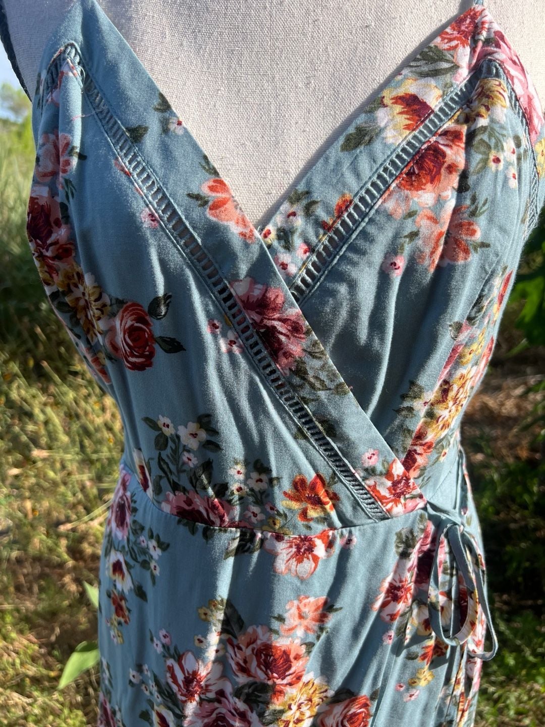 B.O.G. Collective Blue Floral Spaghetti Strap Wrap-Style Sundress 3
