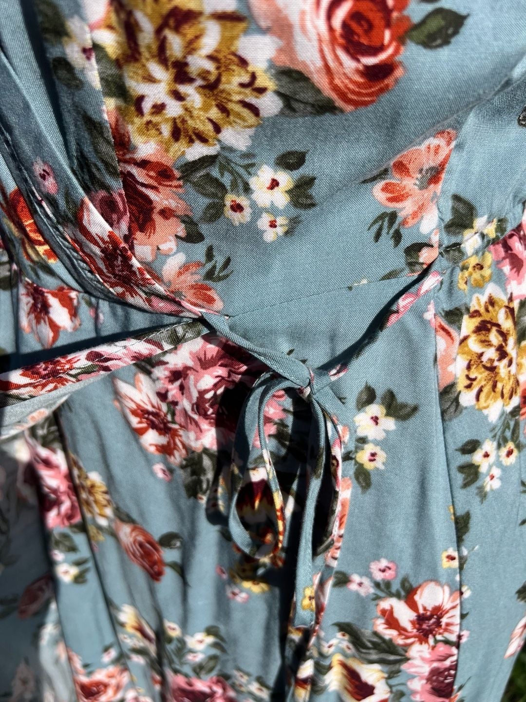 B.O.G. Collective Blue Floral Spaghetti Strap Wrap-Style Sundress 7
