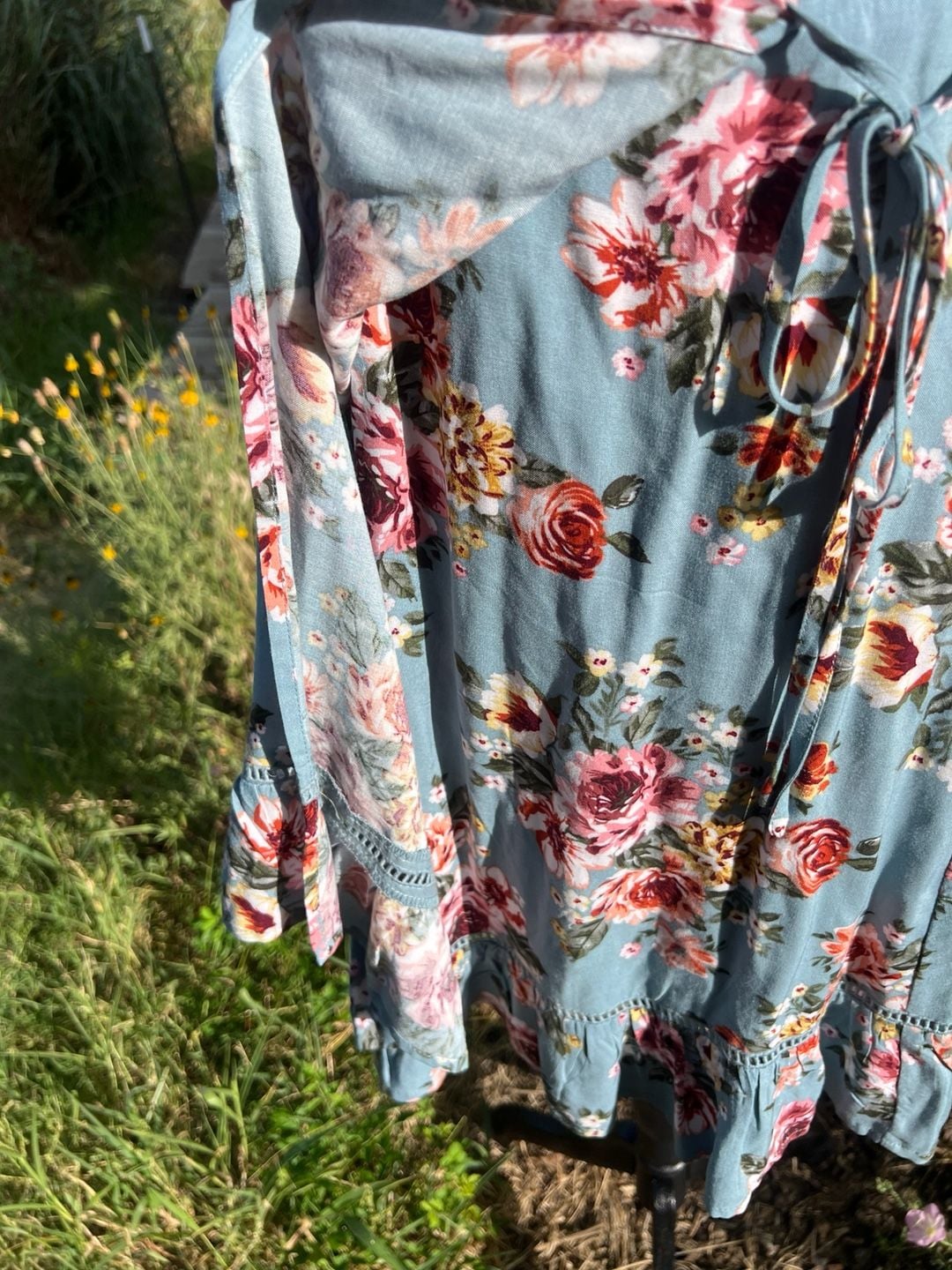 B.O.G. Collective Blue Floral Spaghetti Strap Wrap-Style Sundress 8