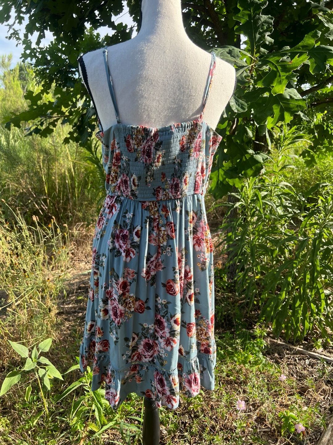 B.O.G. Collective Blue Floral Spaghetti Strap Wrap-Style Sundress 10