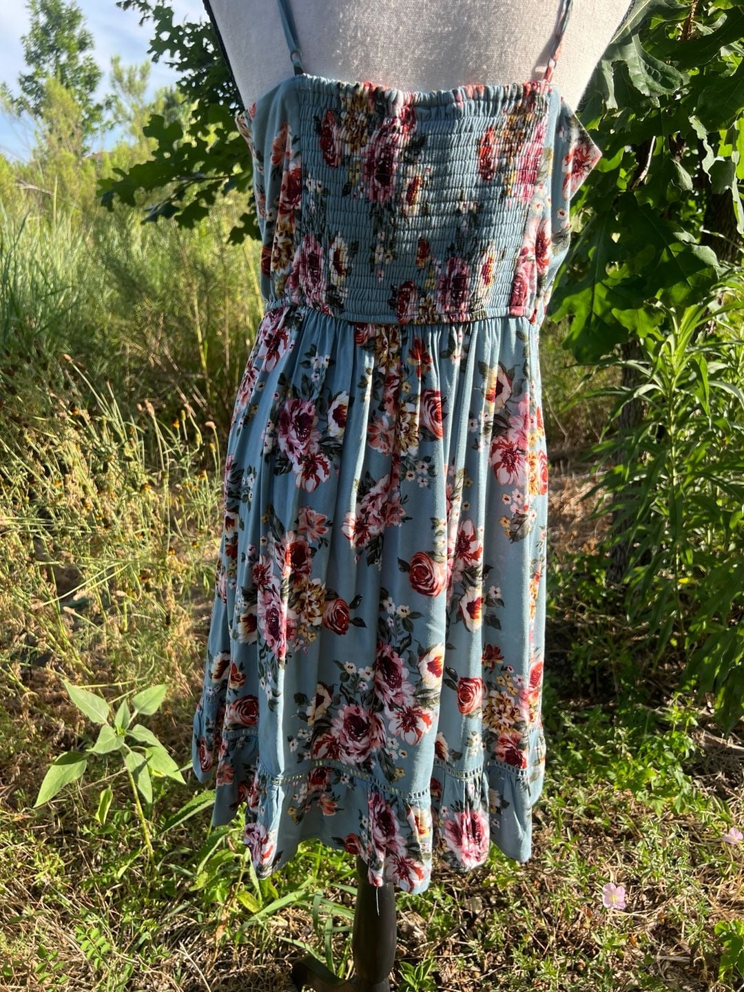 B.O.G. Collective Blue Floral Spaghetti Strap Wrap-Style Sundress 11