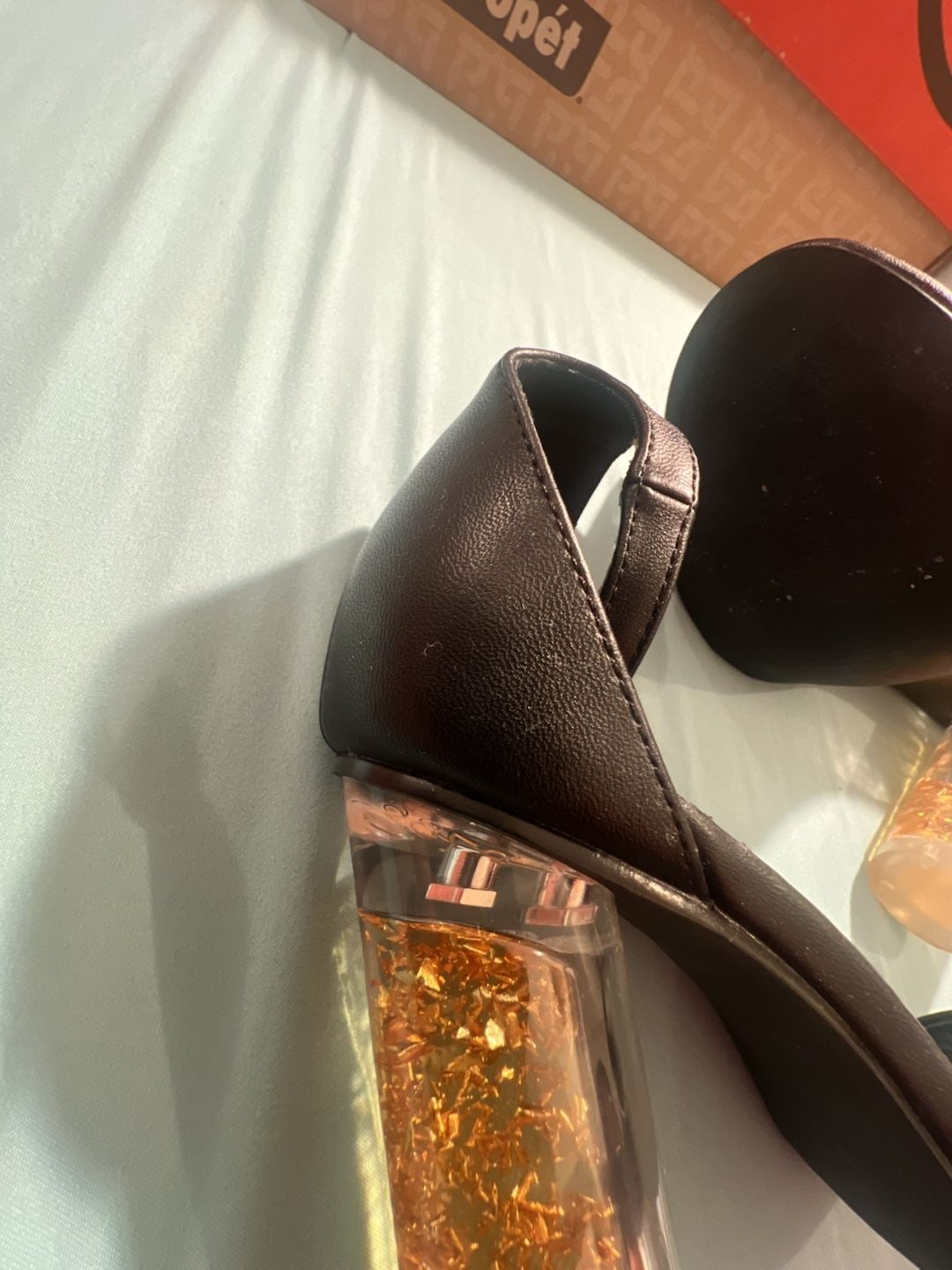 Charlotte Russe black sandal with gold confetti heel size 7 1