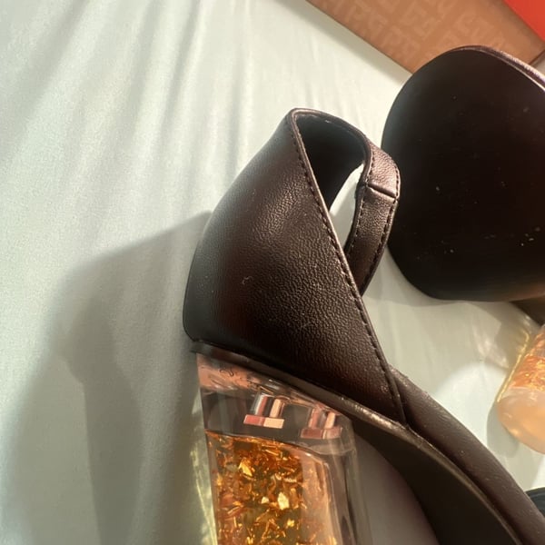 Charlotte Russe black sandal with gold confetti heel size 7