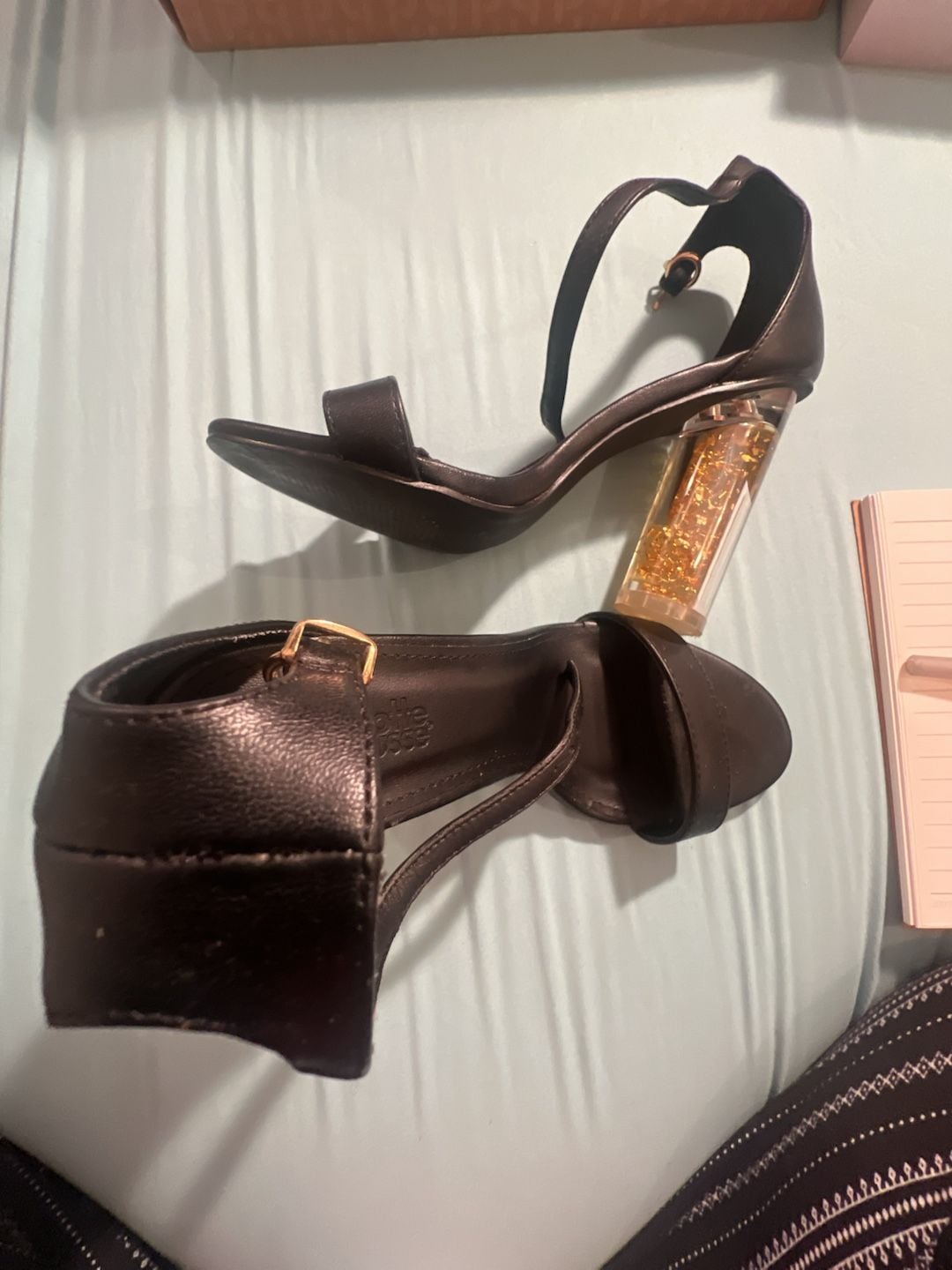 Charlotte Russe black sandal with gold confetti heel size 7 4