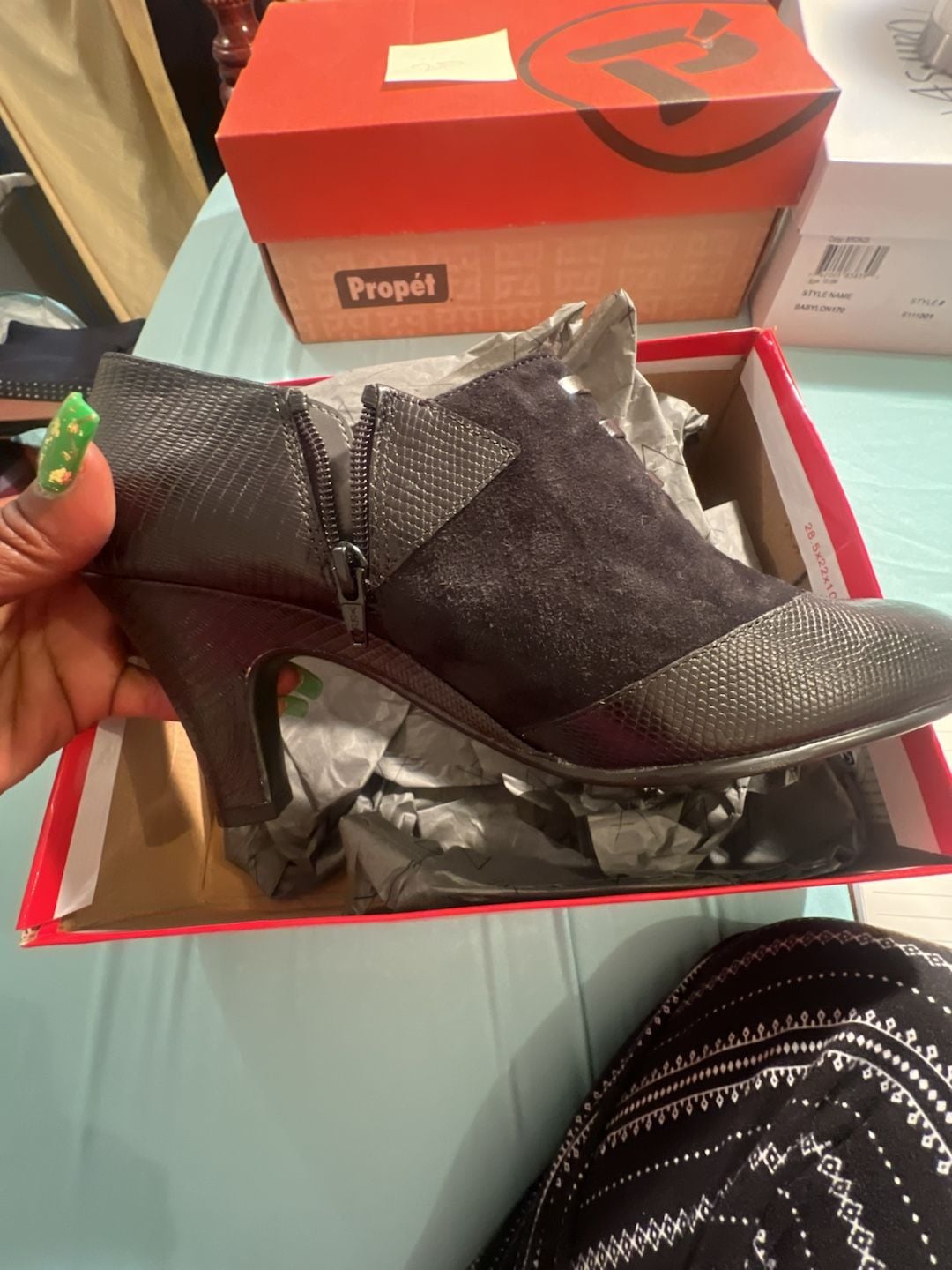 Aerosoles Women's Black Textured Snake-Print and Suede Ankle Booties 6