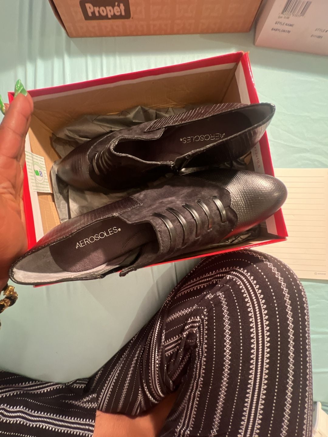 Aerosoles Women's Black Textured Snake-Print and Suede Ankle Booties 9