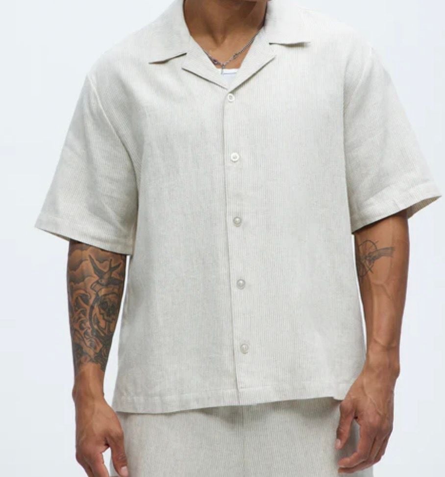 Twill Stripe Slim Button Up - Taupe 2